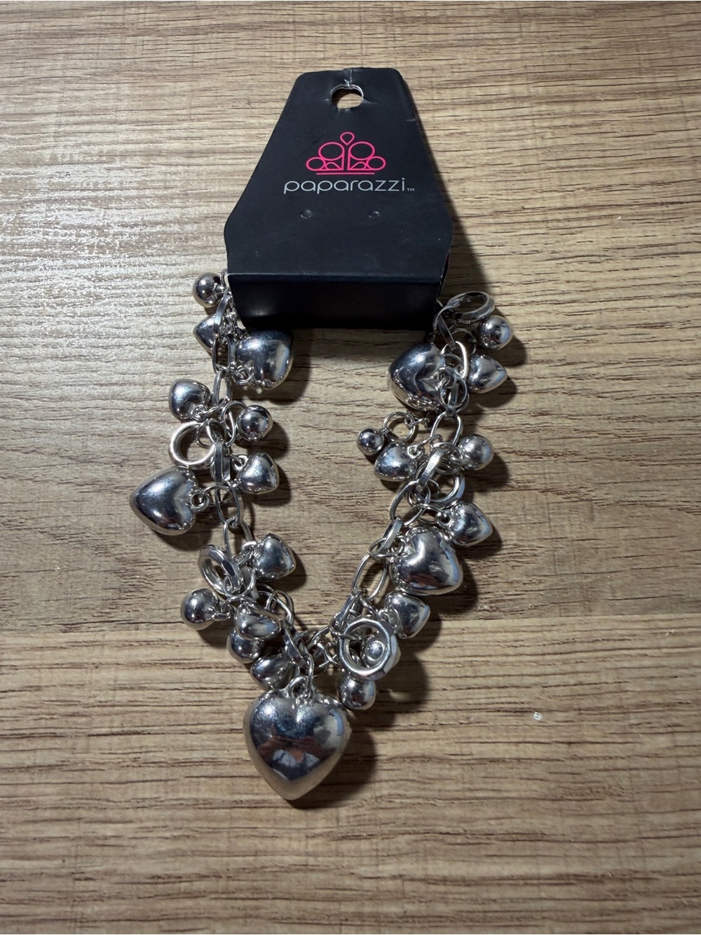 paparazzi Shiny Silver Heart Charm Cluster Bracelet